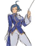  ahoge blue_eyes blue_hair breasts cravat elisabeth_blanctorche large_breasts muse_(rainforest) short_hair sketch solo the_king_of_fighters 