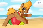 beach beach_ball_(character) boltswift brown_eyes cutie_mark equine female hair horse mammal my_little_pony original_character piercing pony pussy sand sea seaside solo water 