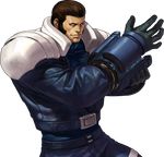  brown_eyes brown_hair cyborg gloves highres jacket male_focus maxima official_art ogura_eisuke shoulder_pads sideburns solo the_king_of_fighters the_king_of_fighters_xiii transparent_background 