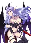  armor armpits bad_id bad_pixiv_id bangs bare_shoulders bikini_armor black_gloves black_legwear breasts buckle cleavage cross-laced_clothes demon_girl demon_wings drill_hair floating_hair gloves gradient hair_intakes holding holding_weapon horns jewelry knee_pads large_breasts lavender_hair long_hair long_pointy_ears looking_to_the_side navel necklace off_shoulder pale_skin pendant pointy_ears purple_eyes purple_hair revealing_clothes rinkou_no_lemuria showgirl_skirt sidelocks sienna_(lemuria) skindentation skirt solo standing strapless sword thigh_strap thighhighs tokitaka_(amaterath) tubetop twin_drills very_long_hair wavy_hair weapon wings 