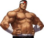  black_hair closed_eyes daimon_gorou dark_skin dark_skinned_male hachimaki hands_on_hips headband highres male_focus muscle official_art ogura_eisuke shirtless solo the_king_of_fighters the_king_of_fighters_xiii transparent_background wristband 