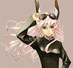  animal_ears blue_eyes bunny_ears fujimo_ruru goggles grey_background hanna-justina_marseille jacket long_hair pink_hair smile solo strike_witches world_witches_series 