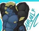  amwulf arms_behind_head biceps big_muscles body_hair canine eyewear hands_behind_head happy_trail looking_at_viewer male mammal muscles nipples nude solo wolf 
