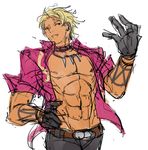  abs dark_skin dark_skinned_male gloves jewelry male_focus muscle muse_(rainforest) necklace open_clothes open_shirt shen_woo shirt sketch solo the_king_of_fighters 