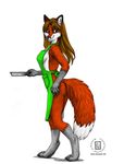  2008 anthro apron breasts brown_hair butt canine clothed clothing color cooking edit female fox hair jazmyn kacey kacy mammal plain_background recolor side_boob smile solo white_background 