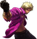  black_gloves blonde_hair blue_eyes earrings gloves highres jewelry male_focus muscle necklace official_art ogura_eisuke open_clothes open_shirt shen_woo shirt solo stud_earrings tan tattoo the_king_of_fighters the_king_of_fighters_xiii transparent_background 