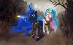  bird blood br0ny crow crown equine facepalm female feral friendship_is_magic glowing green_eyes gun happy horn horse mammal my_little_pony outside pony princess princess_celestia_(mlp) princess_luna_(mlp) ranged_weapon resident_evil royalty vest weapon winged_unicorn wings 