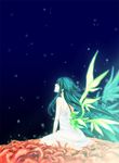  green_hair night organs saya saya_no_uta sitting star stars wings 