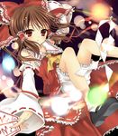  bad_id bad_pixiv_id bloomers bobby_socks bow brown_hair danmaku frills gohei hair_bow hakurei_reimu hanabana_tsubomi highres mary_janes ofuda red_eyes shoes socks solo touhou underwear white_bloomers 