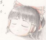  bow commentary_request hair_bow hakurei_reimu no_humans red_bow sleeping solo torino_heishichirou touhou traditional_media yukkuri_shiteitte_ne 