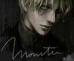  as_(ashes) blonde_hair blue_eyes johan_liebert lowres male_focus monster_(manga) rain solo wet 