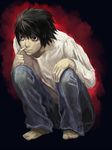 bad_id bad_pixiv_id bags_under_eyes barefoot death_note hidezi l_(death_note) male_focus solo 