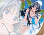  bikini blue_eyes blue_hair blue_sarong copyright_request from_below glasses long_hair looking_down minase_lin non-web_source palm_tree sarong solo swimsuit tree wallpaper zoom_layer 