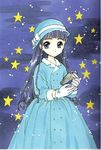  90s blue_eyes blue_hair camcorder cardcaptor_sakura clamp daidouji_tomoyo dress gloves official_art solo star 