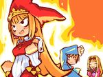  2girls angry artist_request aura blonde_hair bow cello_(little_princess) crea_rosenqueen fire hat kururu_(little_princess) little_princess lowres marl_kingdom multiple_girls one_eye_closed orange_hair 