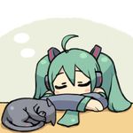  ahoge aqua_hair cat chan_co chibi hatsune_miku long_hair sleeping solo upper_body vocaloid 