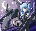  artist_request blue_hair breasts busou_shinki demon_girl doll_joints mecha_musume moon red_eyes small_breasts solo star tail thighhighs twintails underboob valona 