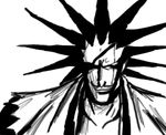  bleach greyscale haori japanese_clothes lowres male_focus monochrome non-web_source sinister smile solo taichou_haori vector_trace zaraki_kenpachi 