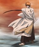  alternate_costume bleach haori japanese_clothes kurosaki_ichigo male_focus orange_hair solo sword taichou_haori weapon 