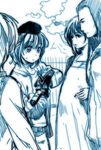  2girls ame_yamori blue character_request cleo_everlastin forte_buckingham leticia_maccready majutsushi_orphen monochrome multiple_boys multiple_girls pregnant short_hair sketch 