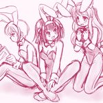  animal_ears asahina_mikuru bad_id bad_pixiv_id book bunny_ears bunnysuit long_hair lowres monochrome multiple_girls nagato_yuki pantyhose purple short_hair suwa_u suzumiya_haruhi suzumiya_haruhi_no_yuuutsu 