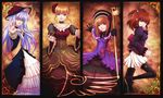  armband bangs beatrice blonde_hair blue_eyes blunt_bangs bow child closed_eyes cyanide_(pixiv) dress eva_beatrice flower formal frills gloves hair_bobbles hair_ornament hat hime_cut holding holding_pipe kiseru long_hair multiple_girls orange_hair pink_bow pipe red_hair silver_hair smile staff thighhighs umineko_no_naku_koro_ni ushiromiya_ange virgilia zettai_ryouiki 