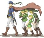  artist_request blonde_hair blue_eyes blue_hair cape dual_persona fire_emblem fire_emblem:_souen_no_kiseki gloves headband ike link male_focus multiple_boys pointy_ears smile super_smash_bros. the_legend_of_zelda the_legend_of_zelda:_ocarina_of_time the_legend_of_zelda:_the_wind_waker the_legend_of_zelda:_twilight_princess time_paradox toon_link young_link 