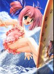  blue_eyes casual_one-piece_swimsuit child highres non-web_source one-piece_swimsuit pink_hair short_hair snow_(game) solo surfing swimsuit twintails wakou_ouka waves wet 
