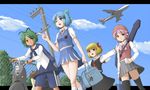  adapted_costume aircraft airplane antennae blonde_hair blue_eyes blue_hair bow cameo cirno contemporary daiyousei dark_skin digital_media_player dress green_eyes green_hair ground_vehicle guitar hair_bow hair_ribbon hat headphones instrument ipod keychain letty_whiterock motor_vehicle multiple_girls mystia_lorelei outstretched_arms pink_hair purple_hair red_eyes ribbon rumia sanen school_uniform scooter serafuku short_hair side_ponytail skirt spread_arms tan team_9 thighhighs touhou wriggle_nightbug yellow_eyes 