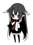  animal_ears black_hair chibi copyright_request himehi long_hair lowres necktie pointy_ears red_eyes skirt solo thighhighs 