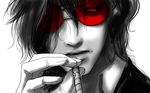  alucard_(hellsing) black_hair cigar glasses gloves hellsing lowres male_focus monochrome single_glove solid&amp;etc solo spot_color vampire 