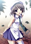  absurdres ashita_no_kimi_to_au_tame_ni fujisaki_asahi highres leaf lossy-lossless necktie purple_eyes school_uniform short_hair solo suzuhira_hiro thighhighs 