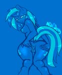  anthro anthrofied anus avante92 blue_eyes blue_theme blush breasts butt cutie_mark equine female friendship_is_magic horn horse looking_at_viewer looking_back mammal my_little_pony nipples plain_background pony presenting pussy solo unicorn vinyl_scratch_(mlp) 