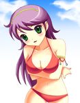  1girl absurdres athena_(series) bikini blush breasts cameltoe cleavage green_eyes highres large_breasts long_hair navel princess_athena purple_hair snk solo swimsuit 