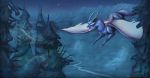  digital_media_(artwork) dragon feral flying horn invalid_color invalid_tag lying membranous_wings night open_mouth outside sky solo wings zagiir 