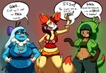  anthro anthrofied big_breasts blacksen blue_hair breasts canine chespin chubby cleavage clothed clothing english_text eyewear female fennec fennekin fox froakie glasses green_hair hair hi_res hoodie huge_breasts mammal necklace nintendo pok&#233;mon pok&#233;morph pok&eacute;mon red_eyes red_hair text video_games wide_hips 