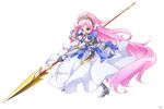  :o armor armored_dress blue_eyes boots dokidoki!_precure dress faulds full_body gloves hairband long_hair marie_ange pink_hair polearm precure solo sougetsu_asuka spear weapon white_background white_dress 