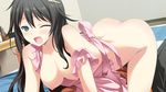  1girl apron bed black_hair blush breasts clothed_sex game_cg indoors kukari_ena material_brave material_brave_ignition nipples open_mouth sex 