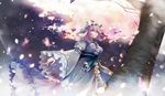  butterfly cherry_blossoms dress harano hat petals pink_eyes pink_hair ribbons saigyouji_yuyuko short_hair touhou 