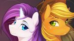  applejack_(mlp) blue_eyes duo equine eyeshadow female freckles friendship_is_magic fur green_eyes hat horn horse looking_at_viewer makeup mammal my_little_pony orange_fur pony portrait rarity_(mlp) shawnyall unicorn white_fur 