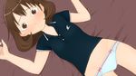  bed_sheet blush bob_cut brown_eyes brown_hair dutch_angle flat_chest genshiken konno_(genshiken) lying no_pants on_back panties polo_shirt short_hair solo underwear whatfull 