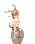  animal_ears ass back blush bob_cut breasts brown_hair bunny_ears bunny_girl bunny_tail bunnysuit character_request copyright_request detached_collar embarrassed from_behind large_breasts pantyhose plump red_eyes sideboob solo squiggle strapless tail warumono_tomii wrist_cuffs 