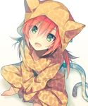  :d androgynous animal_costume animal_ears barefoot cat_costume cat_ears cat_tail fang green_eyes inazuma_eleven_(series) inazuma_eleven_go kirino_ranmaru male_focus mzyk open_mouth otoko_no_ko pink_hair smile solo tail twintails 