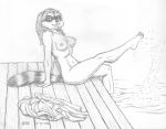  dock female inviting kick lake mammal nipples nude pencil_(disambiguation) playful procyonid raccoon rivercoon sketch splashing traditional_media_(artwork) water 