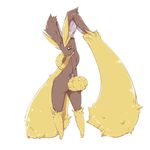  ass brown_hair bunny eyebrows flat_chest fur furry gen_4_pokemon highres lopunny no_humans pokemon pokemon_(creature) red_eyes solo thick_eyebrows warumono_tomii wide_hips 