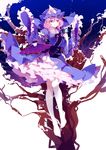  bad_id bad_pixiv_id barefoot bug butterfly fan folding_fan highres insect japanese_clothes koshaku pink_eyes pink_hair ribbon saigyouji_yuyuko sash short_hair smile touhou tree triangular_headpiece 