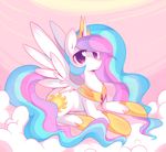  crown equine female feral friendship_is_magic hair horn horse mammal multi-colored_hair my_little_pony pony princess princess_celestia_(mlp) purple_eyes raiponi royalty solo winged_unicorn wings 