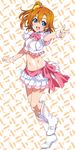  :d bangs blue_eyes boots bow bowtie full_body hair_between_eyes hair_ornament hairpin headset kousaka_honoka looking_at_viewer love_live! love_live!_school_idol_project midriff mizuki_makoto navel one_side_up open_mouth orange_hair pink_bow pink_neckwear pointing skirt smile solo wristband 