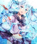  bad_id bad_pixiv_id blue_eyes blue_hair bottle_miku fish hair_ribbon hatsune_miku highres liquid_hair long_hair navel outo_(mado) ribbon school_uniform serafuku skirt solo twintails very_long_hair vocaloid 