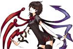  asymmetrical_wings black_hair dress houjuu_nue red_eyes shiren_(monochrome_structure) short_hair simple_background solo thighhighs touhou white_background wings wristband zettai_ryouiki 